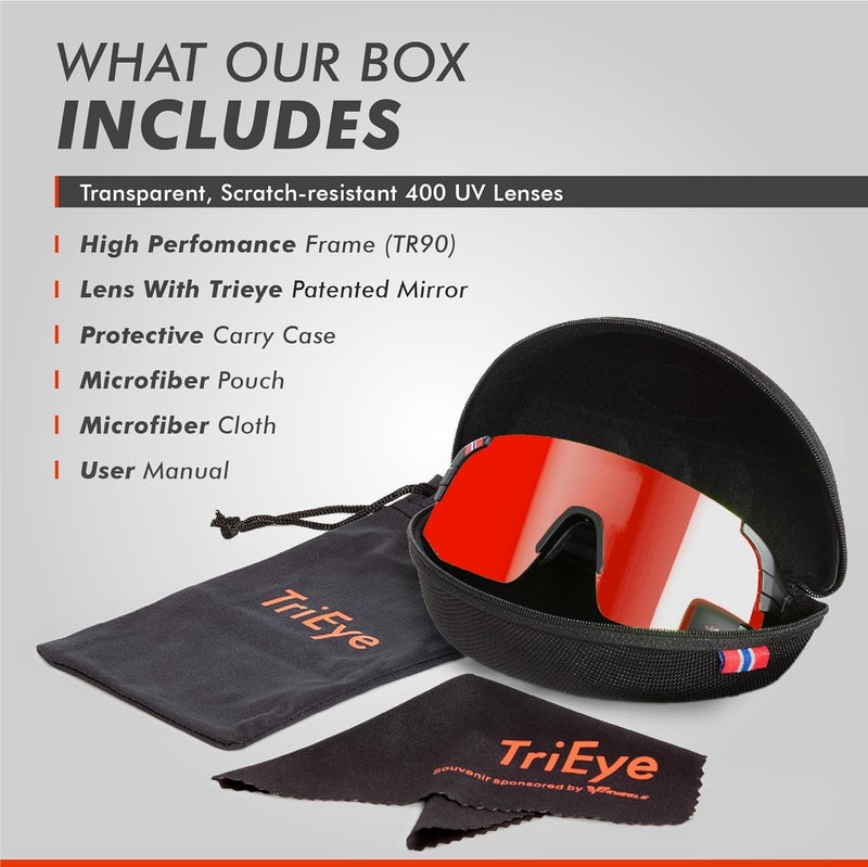 TriEye Store نظارات ركوب الدراجات مع مرآة خلفية - نظارات رياضية للرجال والنساء - حماية UV-400 - Image 3